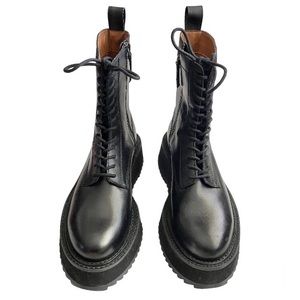 Zara Goliath Black Chunky Rubber Sole Platform Leather Combat Moto Boots Size 8